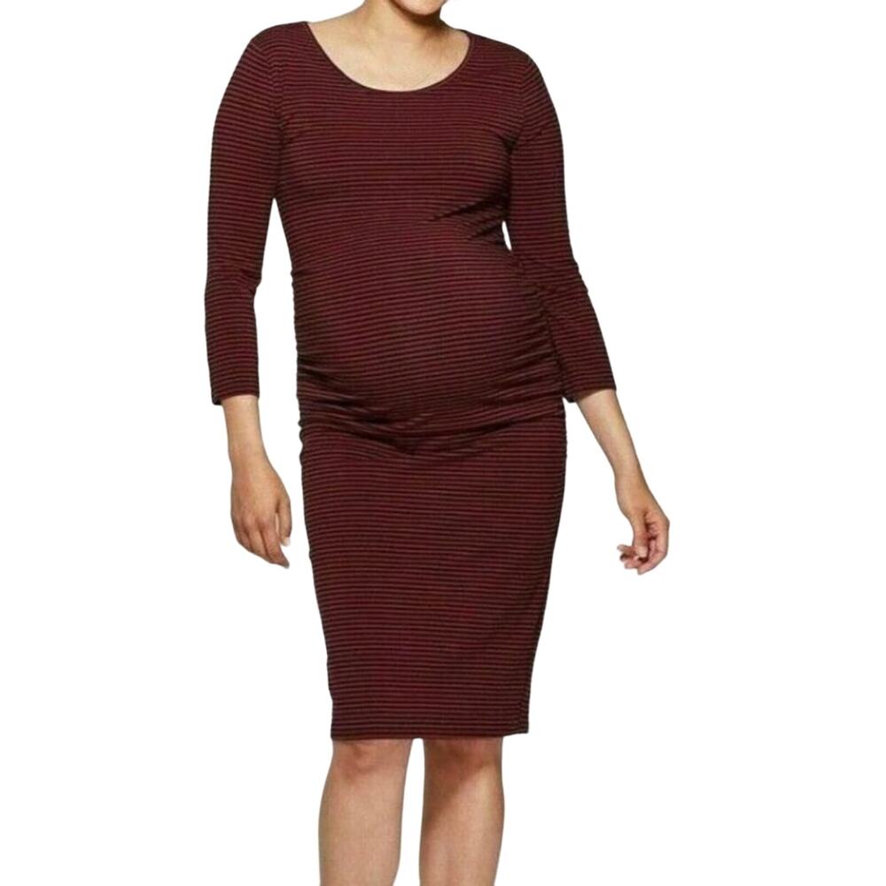 Isabel Maternity by Ingrid & Isabel Burgundy With Black Stripes Dress Small